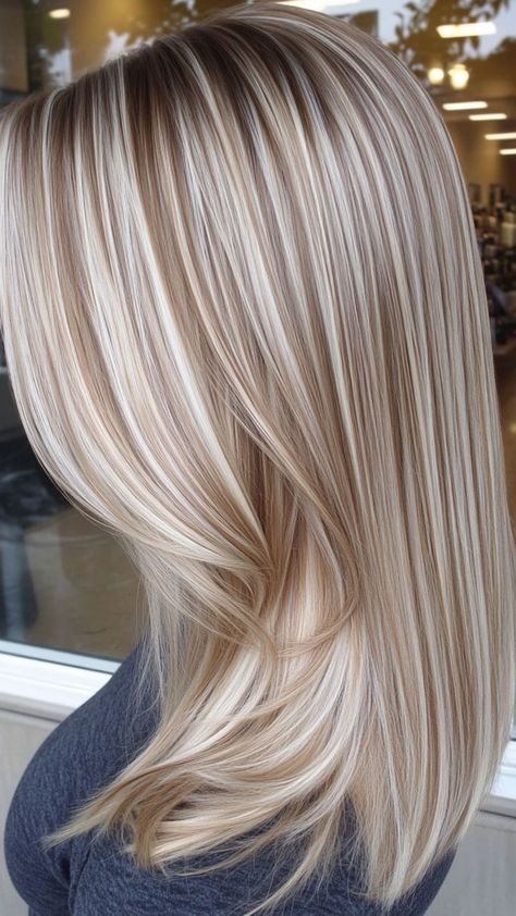 Say hello to the ultimate blonde transformation with 50 Dimensional Blonde Hair Color Ideas for 2024: Balayage & More! These bold and beautiful hair trends combine balayage, highlights, and lowlights to create a dimensional, luminous finish. Whether you’re into warm caramel or icy platinum, there’s a style to suit every preference. #HairInspiration #BlondeHairIdeas2024 #DimensionalBlondeBalayage Bold Chunky Highlights, Blonde Hair Creamy, Honey Blonde Highlights On Brown Hair Caramel, Warm Honey Blonde Hair Caramel, Blonde Highlights With Dimension, Chunky Hair Highlights, Milk Tea Blonde Hair, Blonde Full Highlights, Blond Streaks