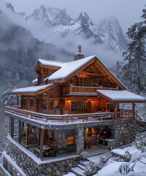 Christmas Lodge Exterior, Cozy Winter House Exterior, Winter Lodge Aesthetic, Ski Cabin Exterior, Modern Winter Cabin, Luxury Winter Cabin, Modern Ski Cabin, Extreme Homes, Alps Chalet