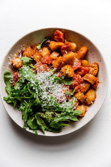 Bruschetta Sauce, Fast Vegetarian Dinner, Easy Skillet Dinner, Cauliflower Gnocchi, Bruschetta Toppings, Italian Chicken Sausage, The Modern Proper, Modern Proper, Baked Gnocchi