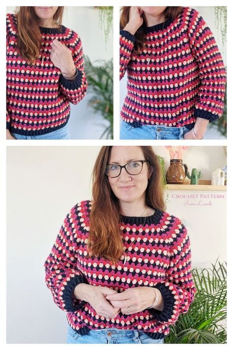 Granny Go Round Jumper Top Crochet Pattern Granny Go Round Jumper Free Pattern, Granny Go Round Jumper, Crochet Granny Stitch Sweater, Granny Square Jumper Pattern Free, Crochet Jumper Free Pattern, Granny Stitch Sweater, Raglan Top Pattern, Crochet Jumper Pattern, Granny Square Pattern Free