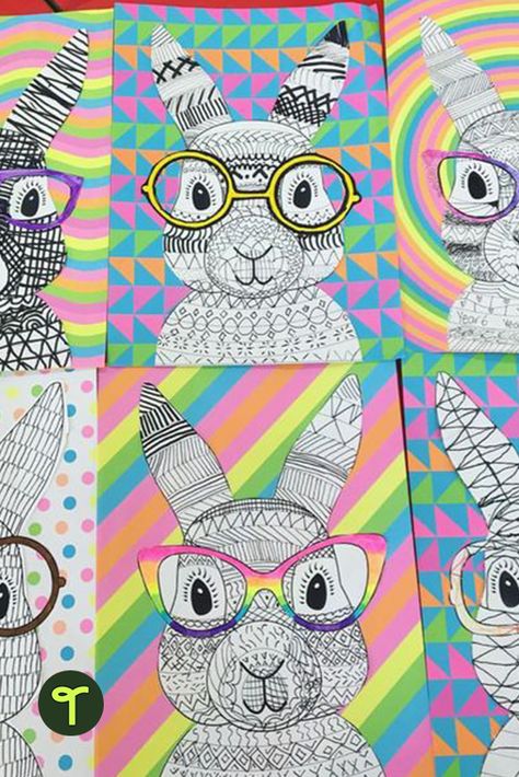 Zentangle art project for Easter in the elementary classroom: Printable Easter bunny template + accessories! Easter Art Lessons For Middle School, Easter Art Lessons, Bunny Art Projects, Line Art Projects, Easter Bunny Craft, Craft Activity For Kids, Easter Art Project, Easter Bunny Template, Group Art Projects