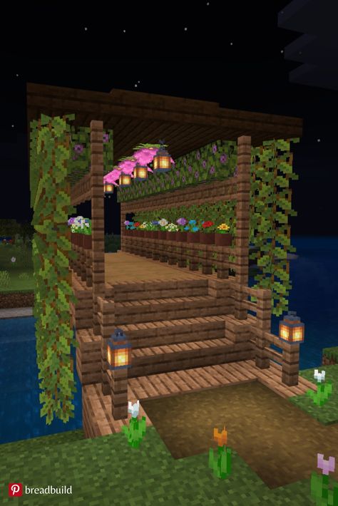 This Minecraft bridge is made of wood and lots of plants. This is after the 1.17 Cave Update. Bridge On Minecraft, Cute Wood Minecraft Houses, Wood Bridge Minecraft, Cute Minecraft Bridge, Minecraft Cave Design, Minecraft Cave House Ideas, Minecraft Cave Ideas, Minecraft Couple Ideas, Bridge Minecraft Design