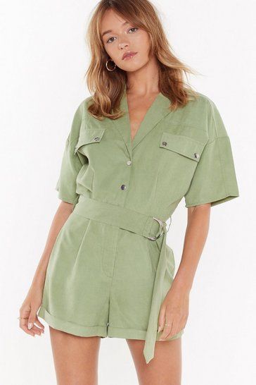 Womens Sage I'm Onto Utility Belted Romper Casual Playsuit, Belted Romper, Utility Belt, New Clothes, New New, Pop Fashion, Latest Fashion Clothes, Festival Outfits, Playsuit