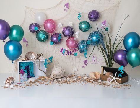 Little Mermaid Photoshoot Ideas, Mermaid Photoshoot Kids, Little Mermaid Photoshoot, Diy Mermaid Decor, Mermaid Photoshoot, 1st Birthday Party For Girls, Smash Cake Girl, Mermaid Photos