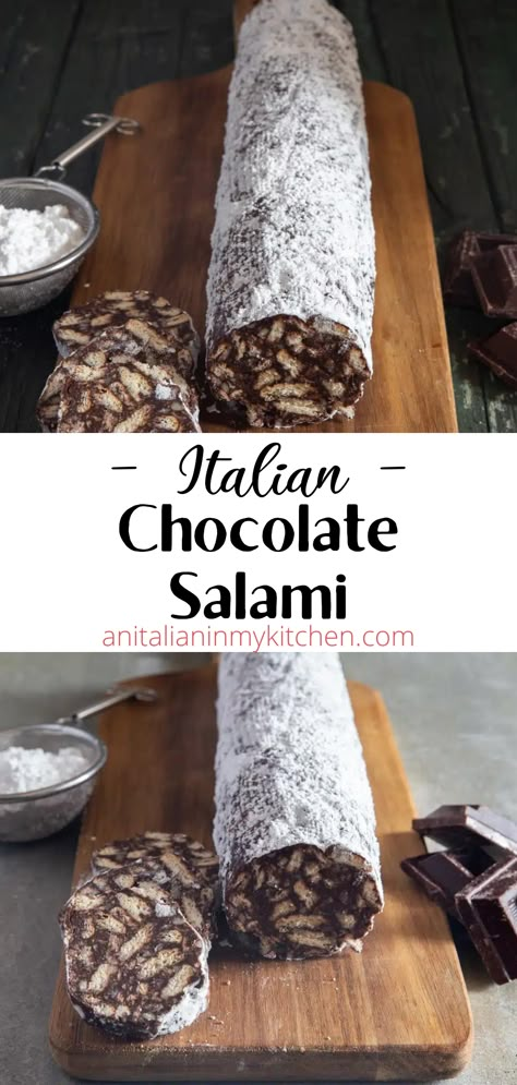 Rock Cookies, Chocolate Salami Recipe, Salami Recipe, Italian Treats, Chocolate Salami, Italian Desserts Easy, Chocolate Goodies, Icebox Cakes, Snacks Sweet