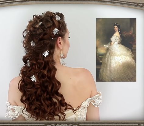 Tutorial for Christine hair inspired by Empress Sisi of Austria Lower Back Hair Length, Princess Hairstyles Curly Hair, Phantom Of The Opera Hairstyles, Royal Hairstyles Aesthetic, Bridgestone Hairstyles, Hairstyle Long Hair Wedding, Regal Hairstyles Queens, Phantom Of The Opera Hair Hairstyles, Regency Hairstyles For Long Hair