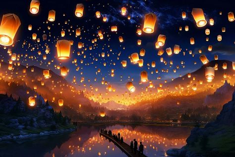 Lantern Sky, Yee Peng Lantern Festival, Flying Lantern, Sky Lanterns, Festival Background, Diwali Festival, Lantern Festival, Wedding People, Tree Saw