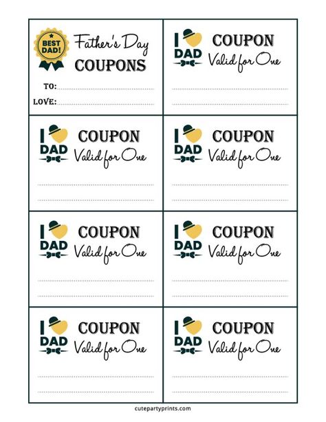 Dad Coupons Free Printable, Coupon Book For Grandpa, Fathers Day Coupons From Kids, Fathers Day Coupons, Fathers Day About Dad Printable, Father’s Day Coupon Printable, Free Printable Father’s Day Craft, Voucher Template Free, Thanksgiving Wine Bottle