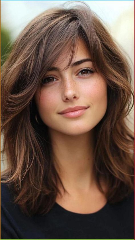 Medium Length Hair Soft Layers, Deep Part Hairstyles, Haircuts For Wavy Curly Hair Long Layered, Shoulder Length Layered Hair With Bangs, Medium Length Curly Hair With Layers, Fishtail Braid Step By Step, Medium Haircuts With Layers, Feminine Haircuts, Braid Step By Step