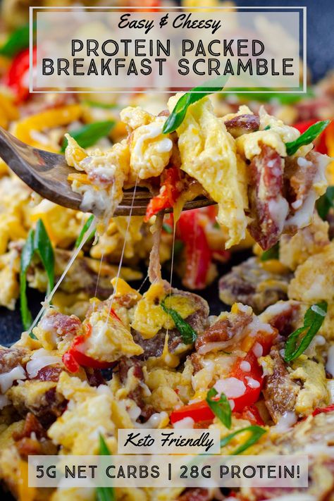 Keto Protein Breakfast, Fried Salami, High Protein Low Carb Breakfast, Breakfast Scramble, Sautéed Onions, Keto Protein, Lazy Keto, Breakfast Low Carb, Keto Recipes Breakfast