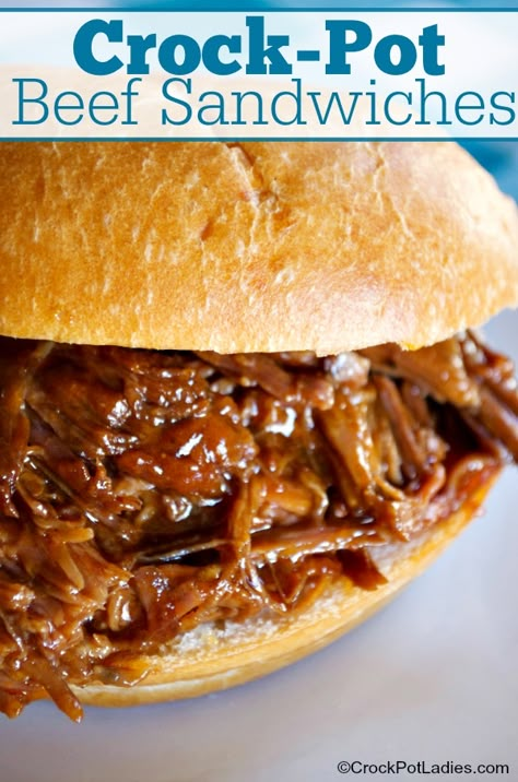 Crock-Pot Beef Sandwiches - A quick and easy recipe that puts a spin on your normal pot roast meal in a slow cooker. Crock-Pot Beef Sandwiches is a recipe everyone will love! #CrockPotLadies #CrockPot #SlowCooker #BeefRecipes #Beef Beef Sandwiches Crock Pot, Easy Roast Beef, Bbq Beef Sandwiches, Beef Sandwich Recipes, Easy Roast, Roast Beef Sandwich, Beef Food Recipes, Crock Pot Beef, Beef Sandwiches