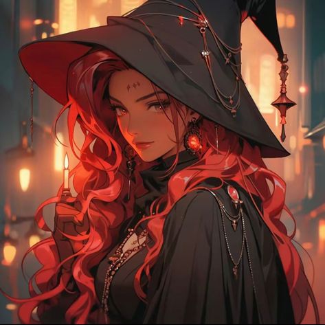 Red Hair Witch Art, Witch Pfp Aesthetic, Witch Pfp, Witch Gif, Anime Pp, Anime Red Hair, Autumn Witch, Fantasy Witch, Witch Girl