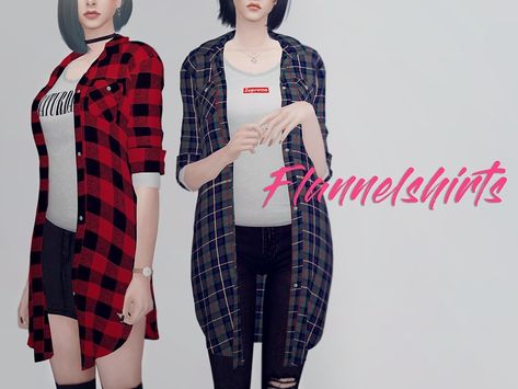 Clothing Top / Female (T-E) / 12 Color / 14 T-shirts / My mesh / All morphs / All LODs / Custom thumbnails  Found in TSR Category 'Sims 4 Female Everyday' Long Flannel, Flannel Outfit, Sims Packs, Outfit 2020, Sims 4 Mm Cc, Flannel Outfits, Sims 4 Mm, Sims4 Clothes, Flannel Shirts