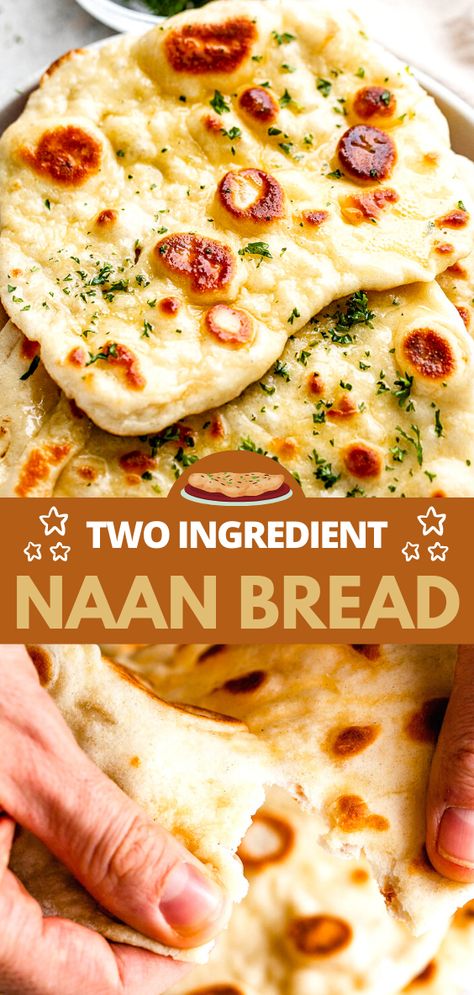 Two Ingredient Naan Bread, Recipes With Naan Bread Dinners, Two Ingredient Naan, Easy Naan Bread, Easy Naan Recipe, Naan Bread Recipe, Homemade Naan, Homemade Naan Bread, Indian Flatbread