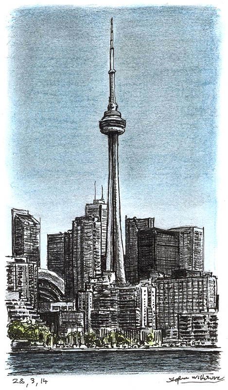 Cn Tower Sketch, Cn Tower Painting, Cn Tower Drawing, City Art Drawing, Towers Drawing, Toronto Drawing, Canada Drawing, Toronto Painting, Stephen Wiltshire