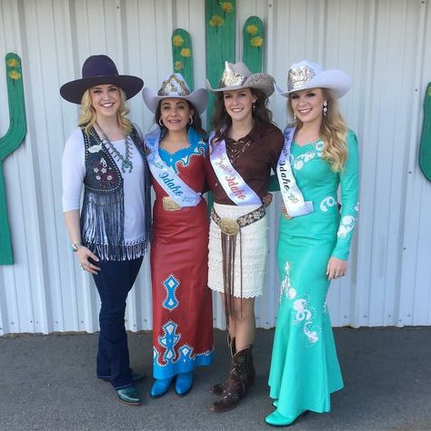 Miss Rodeo America 2016 Katherine Merck, Miss Jr. Rodeo Idaho 2017, Maycn, Miss Teen Rodeo Idaho 2017 Ashley, and Miss Rodeo Idaho Hunter Rackham 2017 The American Rodeo Outfits, Rodeo Royalty Outfits, Rodeo Queen Dresses, Rodeo Queen Clothes Dresses, Cowgirl Prom, Royalty Outfits, Rodeo Queen Outfits, Miss Rodeo America, Rodeo Queen Clothes