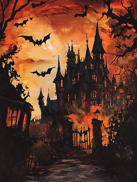 Get into the Halloween spirit with our Spooky Halloween Oil Painting Digital Print. This hauntingly beautiful artwork features eerie and enchanting scenes, perfect for adding a touch of frightful charm to your home. With rich, dark colors and dramatic brushstrokes, this digital print captures the essence of Halloween with a classic oil painting style. Ideal for decorating your space for the season or as a unique gift for Halloween enthusiasts, this print brings a spine-tingling yet artistic vibe Halloween Live Wallpaper, Art Deco City, Halloween Bedroom Decor, Halloween Bedroom, Oil Painting Digital, Halloween Kunst, Whimsical Halloween, Halloween Artwork, Paint Night