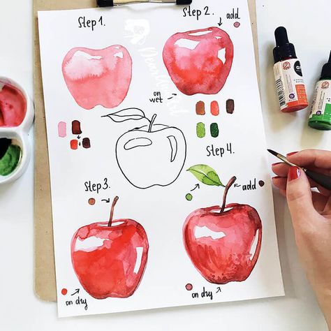 If you want a simple watercolor project, it can’t get any easier than this apple. This watercolor fruit painting tutorial is so easy to do. If you're looking for easy watercolor ideas, this is the way to go. Fruits Drawing, Watercolor Tips, Watercolor Food, Watercolor Paintings For Beginners, Watercolor Fruit, Watercolor Paintings Easy, Watercolor Painting Techniques, Cat Air, 수채화 그림