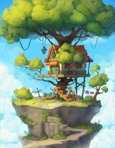 61 ⇨Fantasy World ideas | fantasy world, fantasy, fantasy art Tree House Concept, Tree House Illustration, Illustration Environment, Tree House Drawing, Concept Environment, Concept Art Landscape, Illustration Concept Art, House Concept, Fantasy Tree