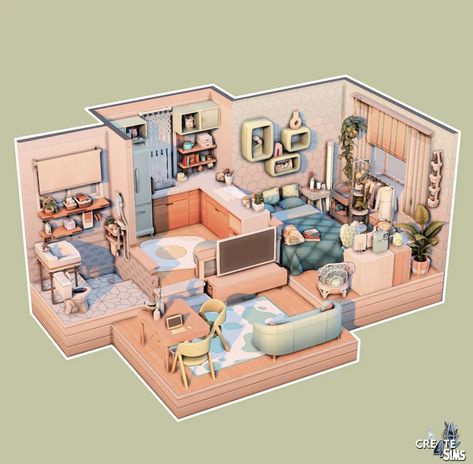 Loft Apartment Layout, Sims Apartment, Sims 4 Loft, Sims Rooms, Sims 4 Houses Layout, Sims Challenge, Tiny Loft, Sims Free Play, Sims 4 Bedroom