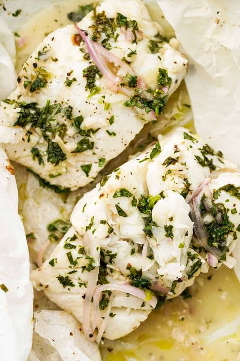 Cod En Papillote Recipes, En Papillote Recipes, Whisper Of Yum, Papillote Recipes, Cooking Fish, Lime Recipes, Mint Sauce, Baked Cod, Cod Recipes