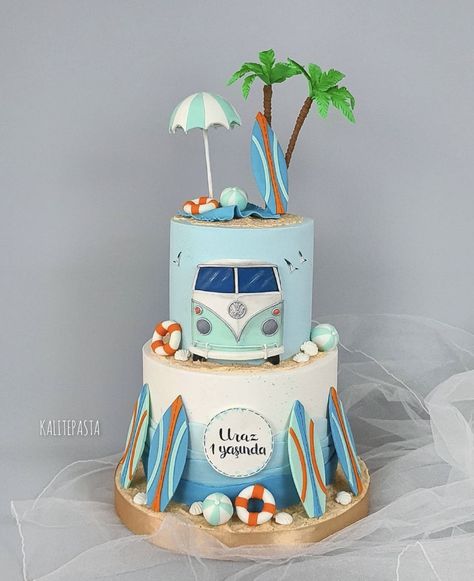 Surfer Cake, Surfer Baby Shower, Coastal Birthday, Beach Birthday Cake, Surf Cake, Surf Birthday Party, Wave Cake, Truck Birthday Cakes, Surf Birthday