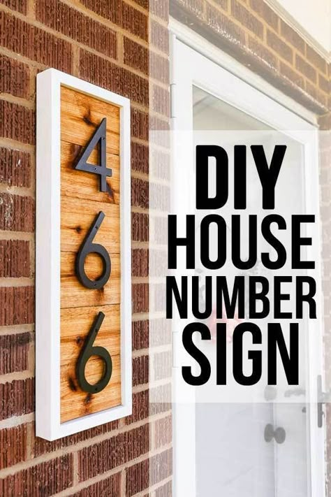 Make your front porch look more inviting by creating a DIY house number sign, sharing the full step-by-step tutorial! | Pretty Handy Girl #DIY #prettyhandygirl #tutorial #housenumber House Number Signs Front Porches, House Number Diy Sign, Diy House Number Sign Front Porches, House Number Porch Sign, Address Numbers On House, Diy House Number Sign, House Number Diy, Home Number Sign, Modern House Number Sign