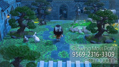 Moss Path Acnh, Pond Acnh, Path Acnh, Moss Ideas, Cottagecore Animals, Ideas Animal Crossing, Enchanted Island, Animal Crossing Wild World, Island Theme