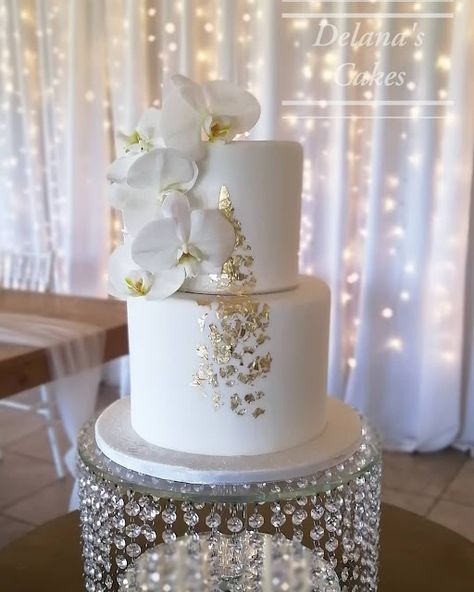 Cakes 2 Tier, Maleficent Cake, Corset Cake, Orchid Wedding Cake, White Orchids Wedding, Orchids Wedding, Wedding Cake Simple Elegant, White And Gold Wedding Cake, 2 Tier Wedding Cakes