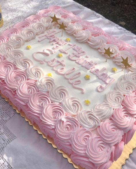 Pink 1st birthday cake Square Birthday Cake, Baby Shower Sheet Cakes, Pastel Rectangular, Sheet Cake Designs, Birthday Sheet Cakes, Baby Shower Cakes Girl, Pink Birthday Cakes, 1st Birthday Cakes