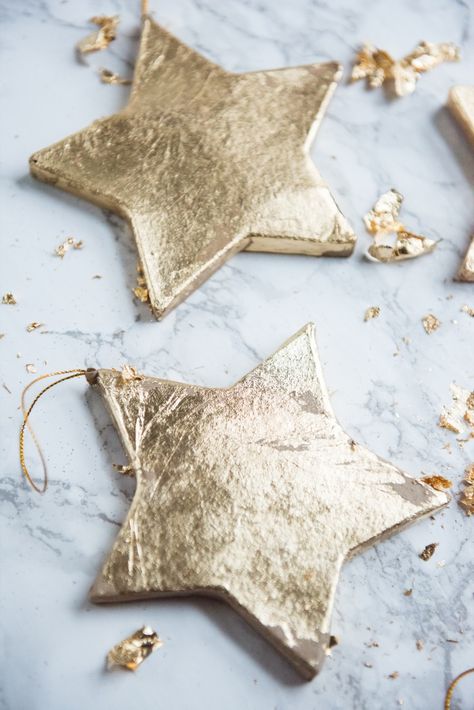 DIY Gold Leaf Star Ornaments | Homemade ornaments, homemade Christmas gifts, Christmas decor ideas and more from @cydconverse Star Ornaments Diy, Diy Gold Leaf, Christmas Ornaments Diy Kids, Homemade Christmas Ornaments Diy, Ornaments Diy Kids, Diy Star, Holiday Party Themes, Star Ornaments, Ornaments Homemade