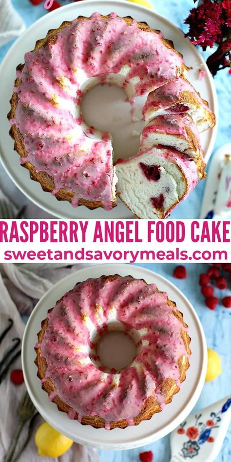 Raspberry Angel Food Cake, Pink Raspberry, Lemon Glaze, Gateaux Cake, Oreo Dessert, Angel Food Cake, Food Cake, Angel Food, Yummy Sweets