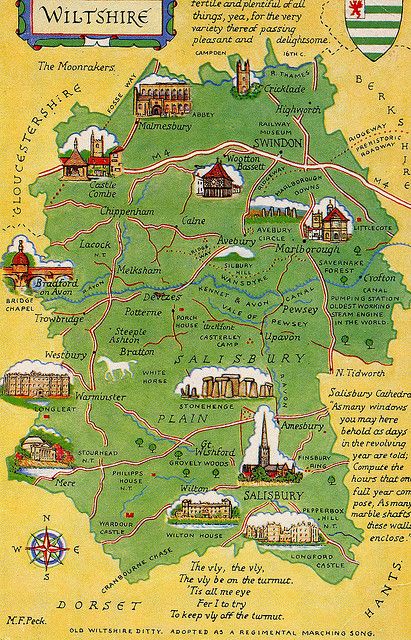 Wiltshire, England - postcard map.  The home of Stonehenge and Avebury, Wiltshire also has many other great attractions. Swindon England, Salisbury England, Salisbury Cathedral, Wiltshire England, Illustrated Maps, West England, England Trip, Willow Pattern, Travel Uk