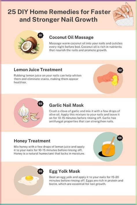 5 HOME REMEDIES FOR FASTER AND STRONGER NAIL GROWTH Stronger Nails Remedies, Diy Strong Nails, Food For Strong Nails, How To Grow Strong Healthy Nails, Diy Nail Growth Serum Recipe, Natural Nail Health, Nail Growth Serum Diy, How To Grow Nails Faster And Stronger, Natural Long Nails Healthy