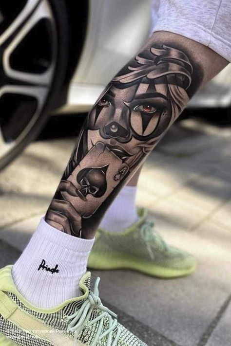 Calf Sleeve Tattoo, Calf Tattoo Men, Chicanas Tattoo, Catrina Tattoo, Full Leg Tattoos, Girl Face Tattoo, Gangsta Tattoos, Chicano Style Tattoo, Men Tattoos Arm Sleeve