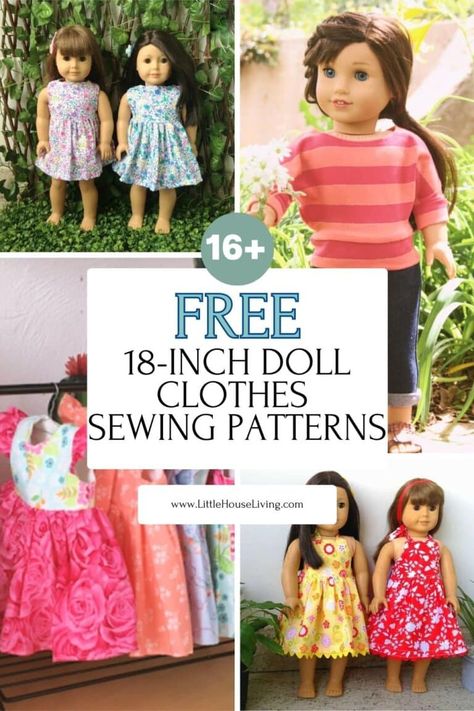 Do you have an 18 inch doll in your life that is in need of some new custom clothing? Here are some free sewing patterns for 18 inch doll clothes! American Girl Clothes Patterns, Free Doll Clothes Patterns, Make Doll Clothes, How To Make Doll, Sew Doll, American Girl Outfits, Baby Doll Clothes Patterns, American Girl Doll Diy, Girls Clothes Patterns