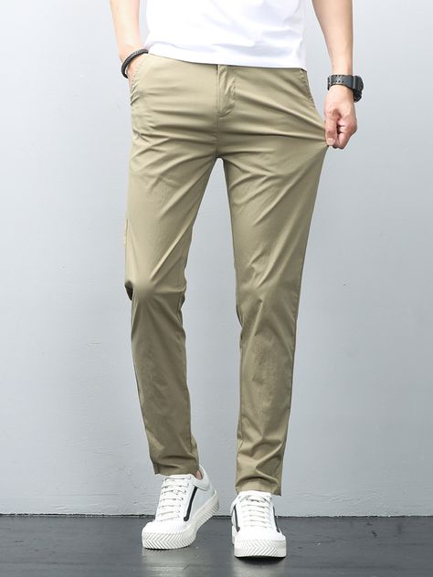 Spring Summer Breathable Casual Pants Men Slim Fit Chinos Stretch Cotton Summer Pants Men, Slim Fit Casual Pants, Mens Summer Pants, Casual Pants Men, Casual Summer Pants, Men Waist, Summer Trousers, Chino Pants Men, Dress Korean