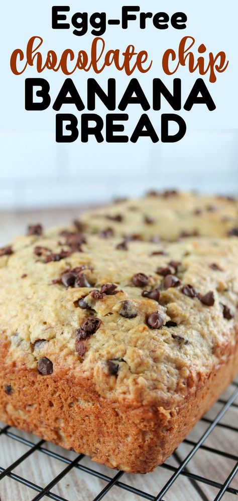 Banana Bread No Eggs, Banana Ideas, Egg Free Baking, Chocolate Chip Banana Bread Recipe, Chocolate Banana Bread Recipe, Biscuits Recipes, Eggless Cakes, Passionate Penny Pincher, Chocolate Chip Bread