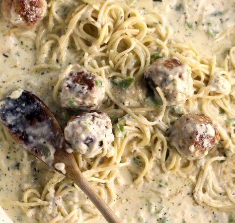 White Sauce For Pasta Spaghetti And Meatballs With White Sauce, White Sauce For Meatballs, Meatballs With White Sauce Pasta, Meatballs In White Sauce, Meatballs With White Sauce, Spaghetti With White Sauce, White Sauce Spaghetti, White Sauce For Pasta, Meatball Pasta Casserole