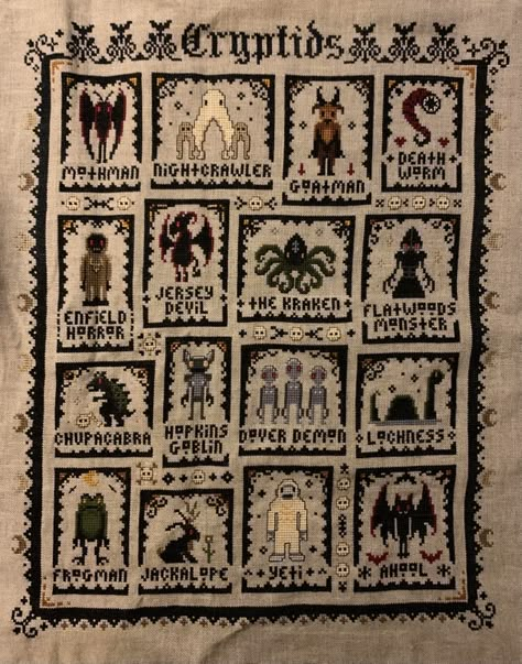 Cryptic Cross Stitch, Oddities Cross Stitch, Cross Stitch Cryptid, Apothecary Cross Stitch, Cthulhu Cross Stitch, Cryptid Cross Stitch Pattern, What We Do In The Shadows Cross Stitch, Dark Academia Cross Stitch, Creepy Cross Stitch Pattern