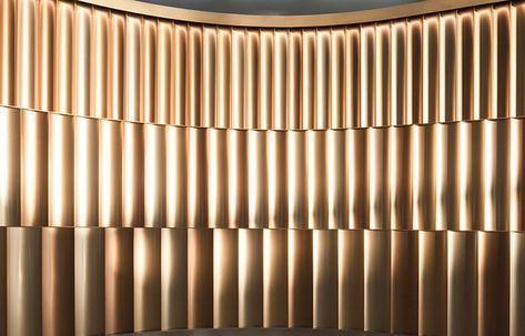 Aldworth James & Bond | Feature Walls & Ceilings Curved Feature Wall, Corrugated Wall, Golden Wall, Commercial Complex, Interior Fit Out, Timber Panelling, Coffee Store, Curved Walls, Feature Walls