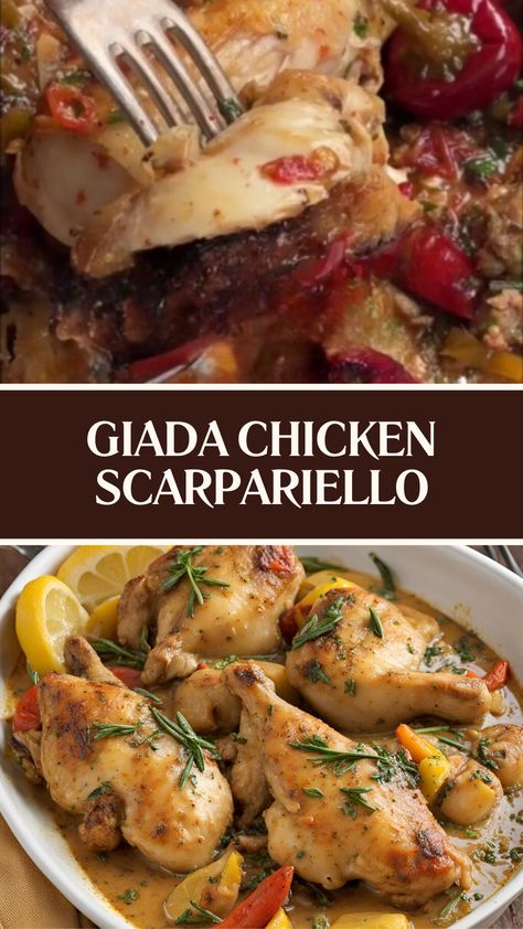 Giada Chicken Scarpariello Chicken Scarpariello With Sausage, Italian Meat Pie Recipe, Chicken Scarpariello Recipe, Hunters Chicken Recipe, Chicken Scarpariello, Italian Chicken Dishes, Chicken Entree, Vinegar Chicken, Giada Recipes