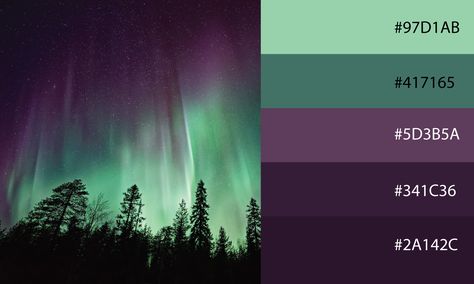 Haunted Forest Color Palette, Mystical Forest Color Palette, Night Garden Color Palette, Color Palette Mystical, Enchanted Color Palette, Whimsy Goth Color Palette, Aurora Color Palette, Enchanted Forest Color Palette, Forest Color Scheme