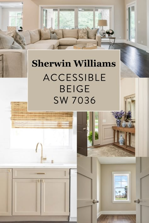 Best Beige Cabinet Paint Color, Sherwin Williams Tan Cabinets, Accessible Beige Whole House Color Scheme, Sherwin Williams Beige Kitchen Cabinets, Accessible Beige Paint Palette, Shoji White With Accessible Beige, Renwick Beige Sherwin Williams, Neutral Home Wall Colors, She Twin Williams Accessible Beige