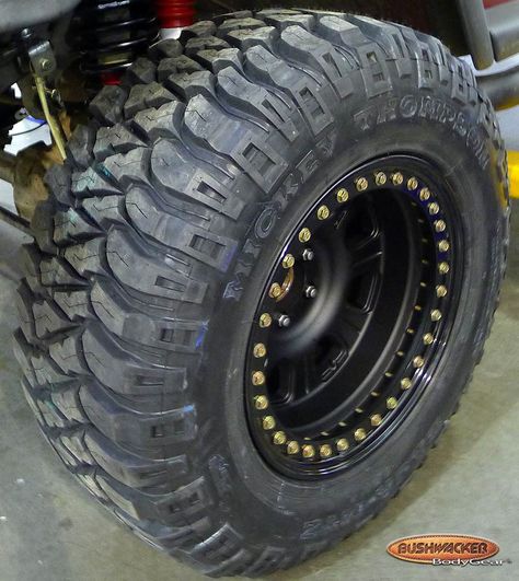 Mickey Thompson Baja MTZ tires & Raceline Monster Beadlock Wheels Truck Rims And Tires, Jeep Rims, Custom Wheels Trucks, Jeep Xj Mods, 4x4 Wheels, Jeep Wheels, Truck Rims, Bushwacker, Off Road Truck