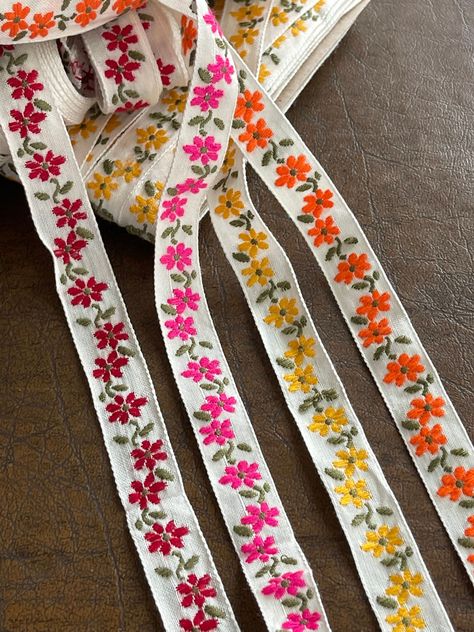 Shocking Pink, Floral Ribbon, Vintage Ribbon, Floral Retro, Red Yellow, Natural Cotton, Vintage Floral, Lace Trim, Selling On Etsy