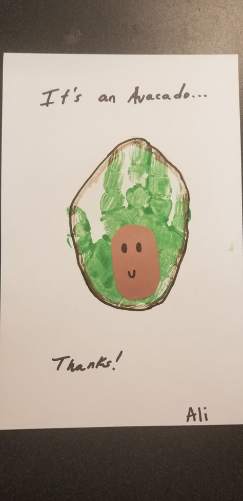 Handprint Avocado Veggie Handprint Art, Infant Activities Food Theme, Avocado Activities For Preschool, Handprint Vegetables, Fruit Handprint Art, Vegetable Handprint Crafts, Fruit And Veggie Crafts For Preschoolers, Nutrition Week Activities For Toddlers, Veggie Crafts For Toddlers