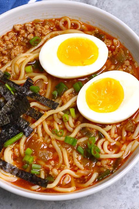 Spicy Miso Ramen (Easy Homemade Miso Ramen Recipe) Ramen With Miso Paste, Miso Broth Recipes, All You Can Eat, Beef Miso Ramen, Best Ramen Recipe, Spicy Ramen Noodle Recipes, Spicy Ramen Recipe, Miso Paste Recipes, Miso Ramen Recipe