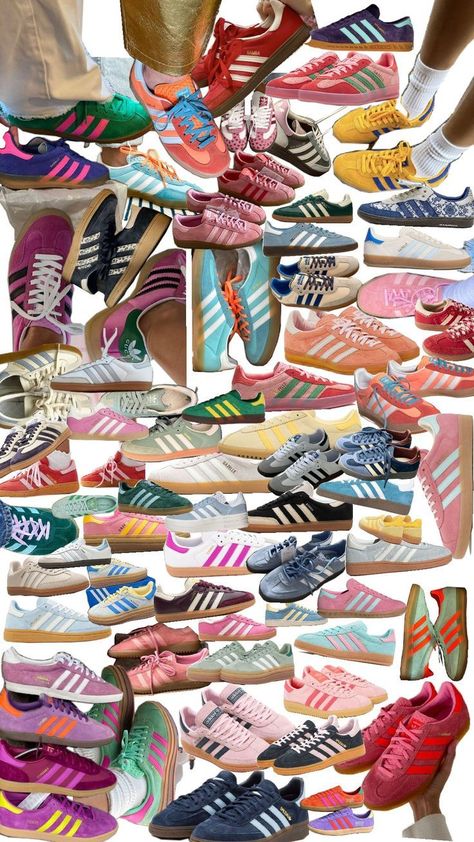 Shoes Colourful Adidas Shoes, Colorful Sambas, Adidas Shoes Aesthetic, Aesthetic Adidas Shoes, Shoes Collage, Nike Shoes Women Fashion, Trendy Shoes Sneakers, Preppy Shoes, Pretty Shoes Sneakers