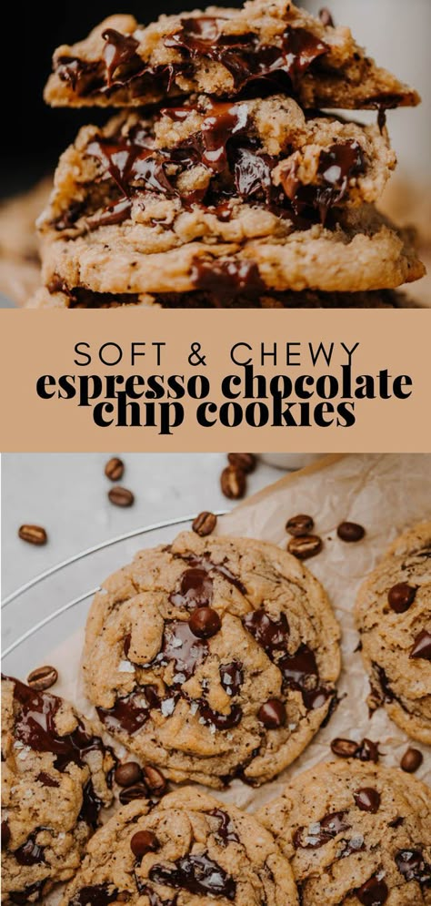 Espresso Chocolate Chip Cookies, Espresso Cookies, Espresso Cookie, Soft Chocolate Chip Cookies, Flaky Salt, Gourmet Cookies, Chocolate Chunk, Chocolate Chunk Cookies, Ooey Gooey